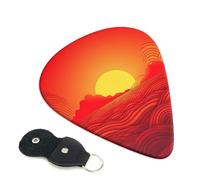 Red Sunrise 6 Pack Guitar Picks With Holder, Personalized Guitar Plectrums Non-Slip Portable Ukulele Bass Picks 0.46mm For Acoustic Guitar Lovers Gifts