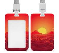 Red Sunrise Id Badge Holder with Lanyard, Clear Vertical Card Protector Waterproof, Breakaway Safety Neck Strap, Heavy Duty Name Tag Holder for Nurse Teacher Officer Staff Women Men