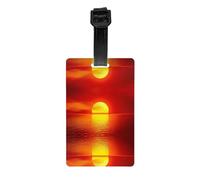 Red Sunrise Print Luggage Tags with Full Back Privacy Cover â€“ Durable PVC ID Labels for Suitcases & Backpacks