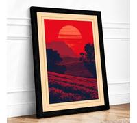 Red Sunset Fields Rustic Framed Wall Art Print A2 (59.4×42cm) Black, Wall Decor for Living Room, Bedroom, Office & Home, Ready to Hang, Art Gift