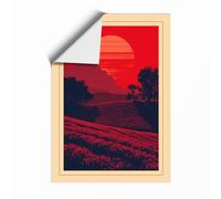 Red Sunset Fields Rustic Unframed Wall Art Print A2 (59.4×42cm), Wall Decor for Living Room, Bedroom, Office & Home, Art Gift