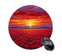 Red Sunset over Field of Poppies Mousepad Round Computer Mousepad Waterproof Gaming Mousepads with Non-Slip Rubber Base Mousepads Mousemat for Laptop Office 20 CM