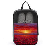 Red Sunset Over Field of Poppies Shoe Bag for Travel Daily Use Anti-dust Storage Carrier Golf Shoe Pouch