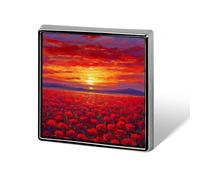 Red Sunset over Field of Poppies Unisex Brooches & Pins Square Lightweight Lapel Badge Jewelry for Clothing Shawl Hat