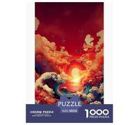 Red Sunset Puzzles 1000 Piece Challenge Toy Adults And over 12 Years Old Wave Creative Puzzles Family Fun Jigsaws Puzzles Brain Training Home Decoration Gift 38x26cm/1000pcs