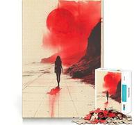 Red Sunset Silhouette Jigsaw Puzzle for Teenagers 1000 Pieces Boost Memory Relaxing Fun Premium Cut Stylish Gift (50x75cm)