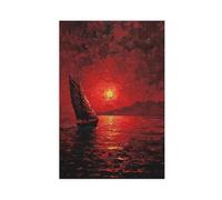 Red Sunset Sky over Sailing Boats at Sea Canvas Poster Wall Art Decor Print Picture Paintings for Living Room Bedroom Decoration 16x24inch(40x60cm)