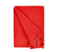 Red Super King Cotton Throw for Sofa & Bed - Soft Waffle Blanket, Large Super King Bedspread, Cozy Sofa Cover