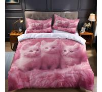 Red Super King Size Duvet Cover Set 260x220 cm Three cats 3 Pcs Microfibre Bedding Set with Quilt Cover and 2 Pillowcases, Fade and Wrinkle Resistant Bedroom Decor