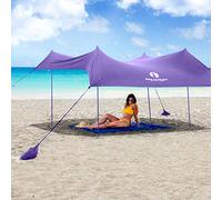 Red Suricata Family Beach Sunshade - Sun Shade Canopy | UPF50 UV Protection | Water Repellent Tent with 4 Aluminum Poles, 4 Pole Anchors, 4 Sandbag Anchors | Portable Shelter Tarp (Large, Purple)