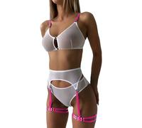 Red Suspender Belt Lingerie Crotchless Set Ingerie Set for Women Sexy Lingerie Underwire Up Bra Garter Bra and Panty Crotchless Underwear Black Thigh High Stockings Red XL