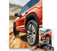 Red SUV on Desert Road Hard Jigsaw Puzzle for Adults 1000 Pieces Intellect Toy Cozy Time Quality Cut (38x52cm)