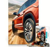 Red SUV on Desert Road Hard Jigsaw Puzzle for Adults 1000 Pieces Intellect Toy Cozy Time Quality Cut (38x52cm)