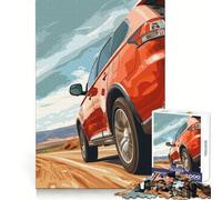 Red SUV on Desert Road Jigsaw Puzzle for Teenagers 1000 Pieces Boost Recall Tension Relief Tight Edge Fine Art Piece (38x26cm)