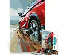 Red SUV on Dirt Road 1000 Piece Jigsaws for Adults Puzzle Boost Recall Anxiety Relief Accurate Edge Xmas Surprise (38x26cm)