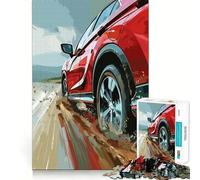 Red SUV on Dirt Road Jigsaw Puzzles 1000 Pieces for Adults Strengthen Memory Group Joy Clean Edge Stylish Gift (50x75cm)