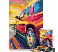 Red SUV on Road Jigsaw Puzzles for Teenagers 1000 Piece Boost Memory Serene Time Premium Cut Birthday Gift (38x26cm)
