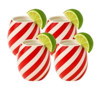 Red Swirl Christmas Ceramic Stemless Shot Glasses Set of 4, 6oz Peppermint Swirl Holiday Shot Glass, Festive Winter Barware for Cocktails, Holiday Party Drinkware, White Elephant Gifts & Host Presents