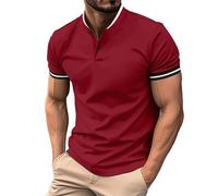 Red T Shirt Men Summer Casual Short Sleeve Stand Collar Button Down Polo Shirts Breathable Lightweight Comfy Daily Muscle Fit Golf Tees Classic Basic Work Out Sport Runing Tshirt T-Shirt