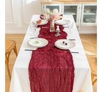 Red Table Runner 90x300cm, Burgundy Gauze for Wedding Xmas Party Decor | Burgundy anti-wrinkle table runner, stain-resistant & easy-care, 300x90cm fits round/square/rectangular tables