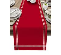 Red Table Runner Dresser Scarves, Farmhouse Red Dining Table Runners 90 inches Long Linen Stripe Coffee Table Runner,Non-Slip Washable Table Setting Decor for Wedding Party Holiday Dinner