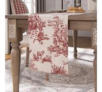 Red Table Runner for Kitchen,Rustic Vintage Farmhouse Toile Floral Patterned Cream Beige Ivory English Country Cottage Western Antique Table Runners for Dining Room Coffee Decor,72 Inch Long