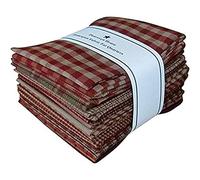 Red Tan Beige Homespun Fabric Checks Stripes Fat Quarter (12 pk) Bundle 100% Cotton 18 X 22 by Dunroven House