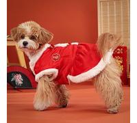 Red Tang Suit Dog Winter Coat Traditional Chinese Qipao Costume for Small Medium Dogs and Cats Happy New Year Christmas Holiday P(B)