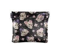 Red Tartan Plaid Coin Purses Snap Closure Organizer Pouch Portable Pouch Change Wallet Organizers, Skulls Roses Flowers Black, One Size, Skulls Roses Flowers Black
