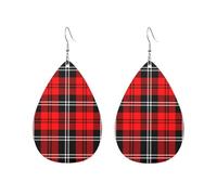 Red Tartan Plaid Pattern Scottish Cage Royal Stewart Tartan Women Earrings Waterdrop Shaped Fashionable Accessories