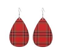Red Tartan Plaid Scottish Checkered Royal Stewart Tartan Women Earrings Waterdrop Shaped Fashionable Accessories