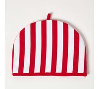 HOMESCAPES Double Design Tea Cosy Thick Stripes Red Muff Teapot Warmer 100% Cotton