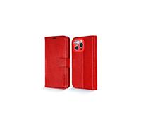 (Red) TECHGEAR Wallet Case for iPhone 13 Pro, Genuine Leather Magnetic Flip [RFID Blocking] Case with Shockproof TPU Holder, Card Slots, Stand Folio Cover