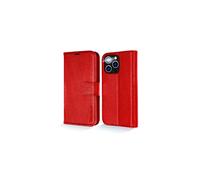 TECHGEAR Wallet Case for iPhone 14 Pro, Genuine Leather Magnetic Flip [RFID Blocking] Case with Shockproof TPU Holder, Card Slots, Stand Folio Cover Compatible with iPhone 14 Pro 6.1" 2022, Red