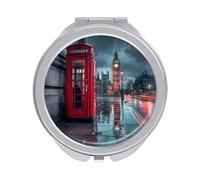 Red Telephone Booth And Big Ben in London Street Compact Travel Makeup Mirror 2-Sided Portable Folding Handheld Small Mirror for Travel Essential