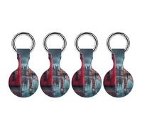 Red Telephone Booth And Big Ben in London Street Keychain Holder Case Compatible with AirTag Waterproof Silicone Shell Protective Case 4PCS
