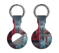 Red Telephone Booth And Big Ben in London Street Keychain Holder Case Compatible with AirTag Waterproof Silicone Shell Protective Case 1PCS