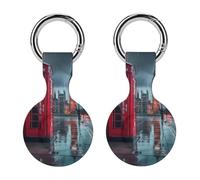 Red Telephone Booth And Big Ben in London Street Keychain Holder Case Compatible with AirTag Waterproof Silicone Shell Protective Case 2PCS