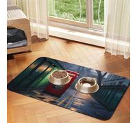 Red Telephone Booths on The Streets of London Pet Feeding Mat Dog Cat Eating Food Absorbent Leather Tablecloth for and Water Bowl Waterproof No Stains Quick Dry Non-Slip 17.72 * 11.8IN
