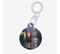 Red Telephone Booths on The Streets of London Pet ID Tag Dog Cat Tags Personalized Fashionable, Round Many Colors, Acrylic Material, for Small & Large Pets White Small