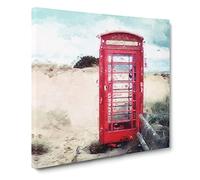 Red Telephone Box Canvas Print | Gallery Wrapped 30mm Frame Wall Art | 14x14 inches | Ready to Hang | Modern Picture | Living Room Bedroom Lounge Office