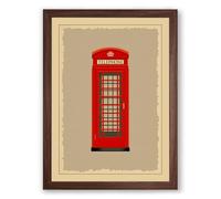 Red Telephone Box Graphic Framed Wall Art Print A1 (84.1×59.4cm) Walnut, Wall Decor for Living Room, Bedroom, Office & Home, Ready to Hang, Art Gift