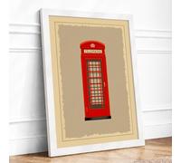 Red Telephone Box Graphic Framed Wall Art Print A1 (84.1×59.4cm) White, Wall Decor for Living Room, Bedroom, Office & Home, Ready to Hang, Art Gift