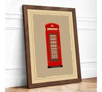 Red Telephone Box Graphic Framed Wall Art Print A3 Walnut