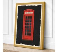 Red Telephone Box Minimalist Canvas Wall Art Print 24x16 Inch