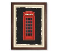 Red Telephone Box Minimalist Framed Wall Art Print A3 (42×29.7cm) Walnut, Wall Decor for Living Room, Bedroom, Office & Home, Ready to Hang, Art Gift