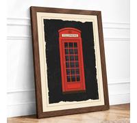 Red Telephone Box Minimalist Framed Wall Art Print A3 Walnut
