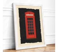 Red Telephone Box Minimalist Framed Wall Art Print A4 (29.7×21cm) White, Wall Decor for Living Room, Bedroom, Office & Home, Ready to Hang, Art Gift