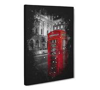 Red Telephone Box Paint Splash Canvas Print | Gallery Wrapped 30mm Frame Wall Art | 24x16 inches | Ready to Hang | Modern Picture | Living Room Bedroom Lounge Office