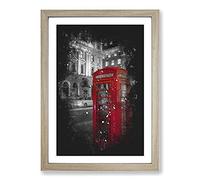 Red Telephone Box Paint Splash Framed Print | A2 Oak Framed Wall Art | Ready to Hang | Modern Nature Picture | Living Room Bedroom Lounge Office